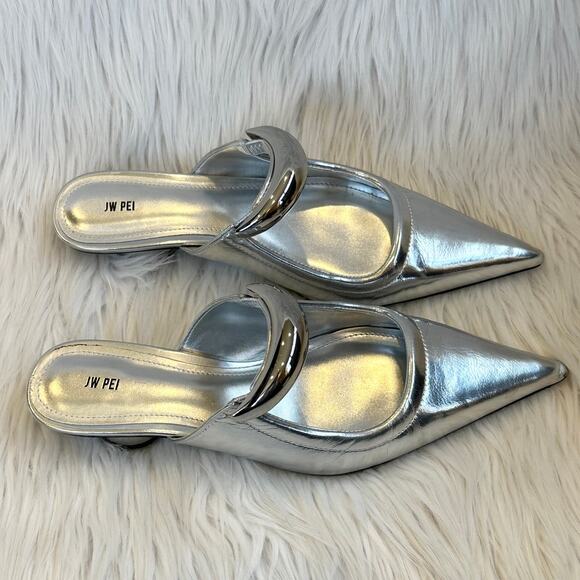 JW PEI Helena Pierced Mules Vegan Leather Slip On Pointed Toe Kitten Heel Shoes - Picture 9 of 14